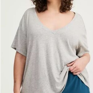 Gray V-Neck Women's Top